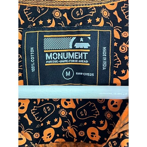 Monument 100% Cotton Halloween Short Sleeve Button-Up Shirt Black/Orange Medium - Picture 5 of 9